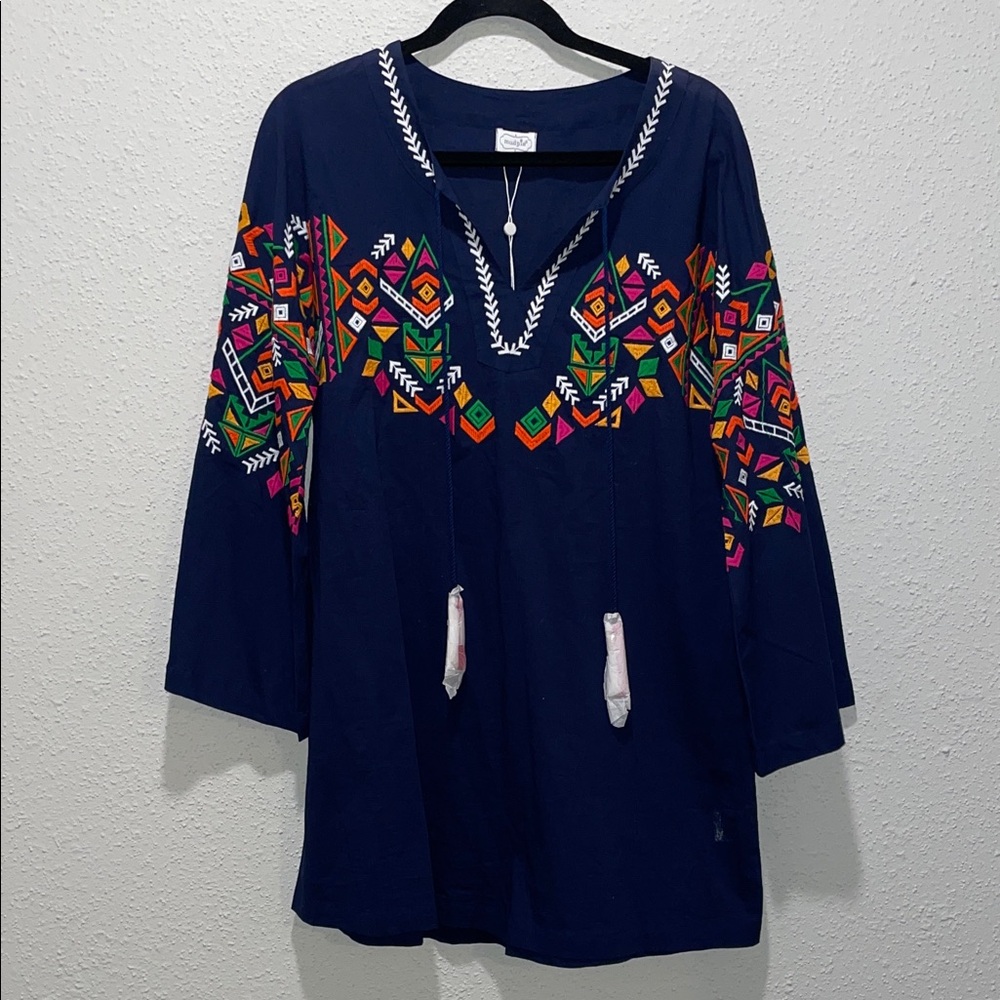 Mud Pie Navy Tunic with Colorful Embroidery